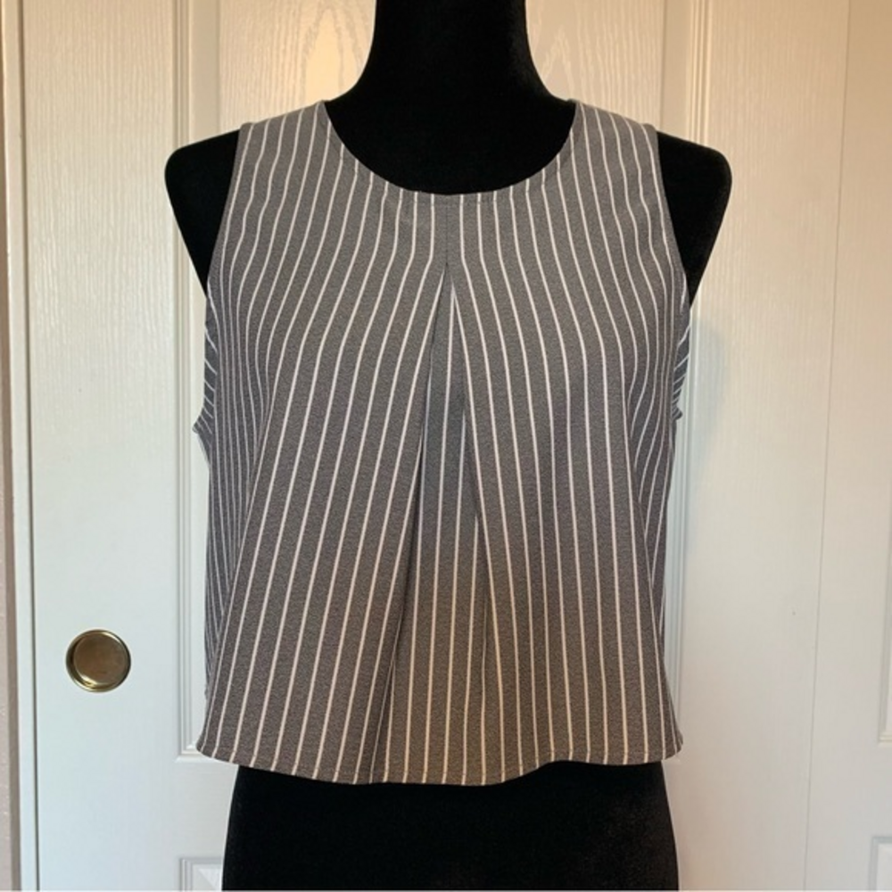 Everly Sleeveless Grey and White Crop Top Blouse Size Medium